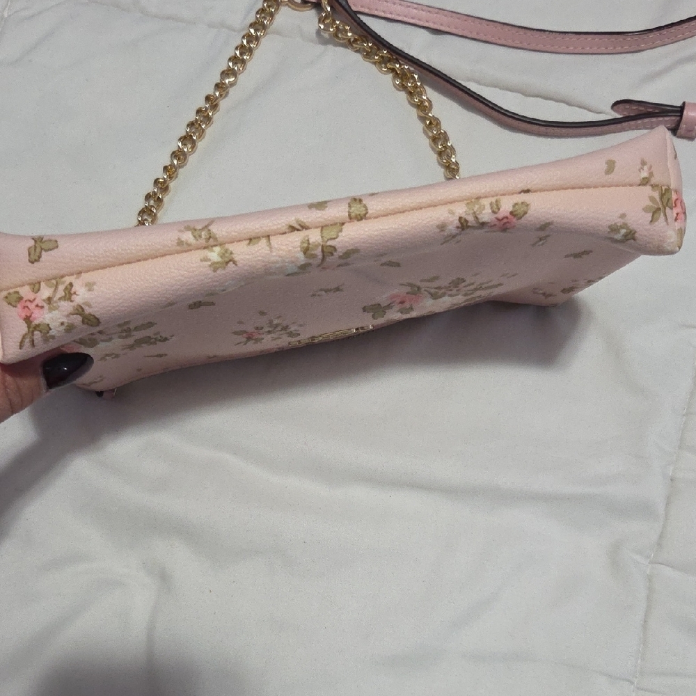 Coach Pink Floral Wristlet with Gold Chain - Picture 3 of 8